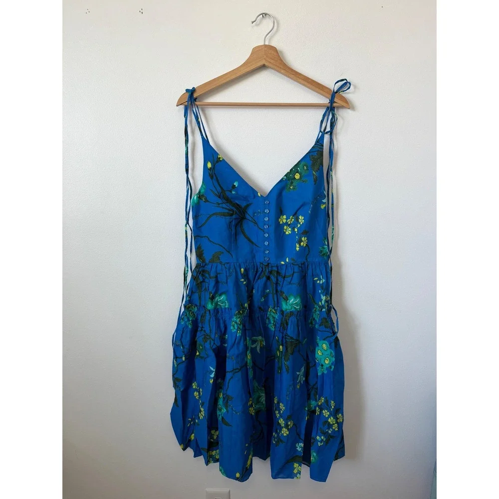 Erdem Cotton-Linen Floral Strappy Mini Dress – Blue – Size US 6 – NWT - Picture 3 of 6